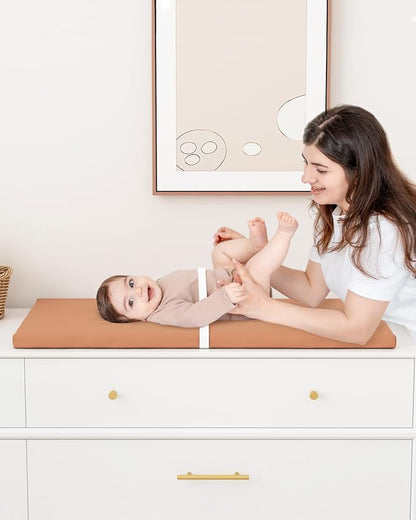 YACODAVO Wipeable Baby Changing Pad for Dresser and Table, Cozy Diaper Changing Pad with Waterproof & Wipe-Clean Leather Cover, Standard Size (31.5" L x 15.8" W), Coffee Color