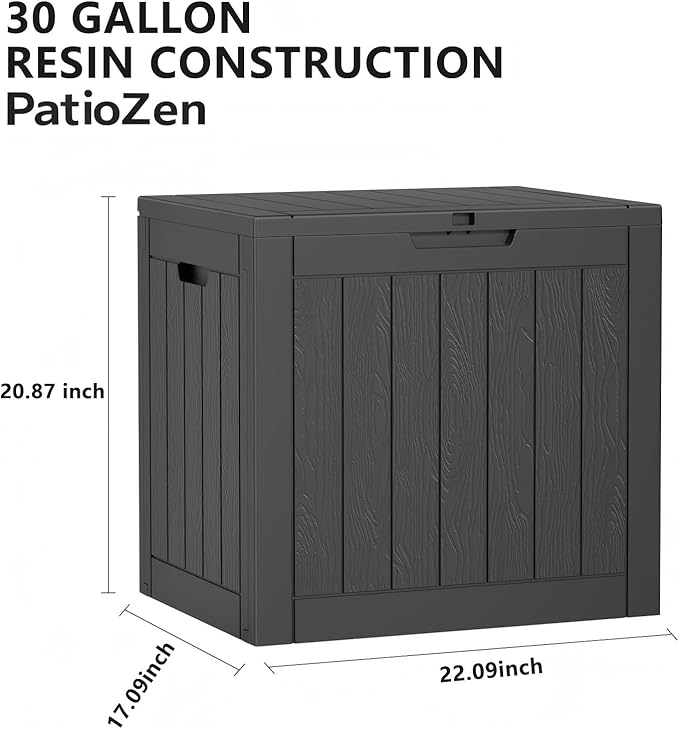 30 Gallon Resin Deck Box,Lockable Outdoor Storage Box for Patio Cushions Storage Furniture,Garden Tools,Pool Supplies, Weatherproof and UV Resistant- Black