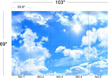 Blue Sky and White Clouds Suspended Ceiling Wall Mural Wallpaper for Bedroom