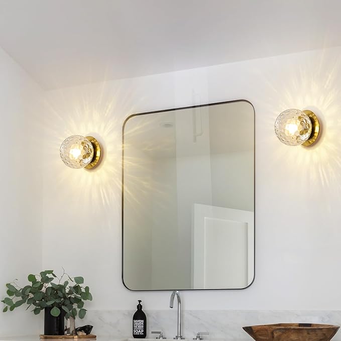 Modern Glass Globe Wall Sconce: Gold Spherical Sconces Light