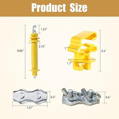 Electric Fence Wire Kit - 1312 Feet 400 Meters Electric Fence Polywire, 50 PCS T-Post Insulators, 25 PCS M4 Heavy Duty Poly Rope Connectors, 5 PCS Robber Electric Fence Gate Handle Insulators