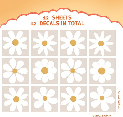 TaoBary 12 Sheets Daisy Wall Decal Flower Wall Sticker Cute Daisy Sticker Pink White Flower Decal Peel and Stick Floral Wallpaper for Nursery Bedroom Home Decor(White, Yellow,Novelty Style)