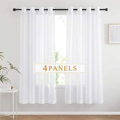 RYB HOME Sheer Curtains 4 Panels Set 72 Inches Long, Solid Voile Light Filtering Airy Curtains Window Treatment Drapes for Living Room, Elegant Bedroom Window Panels, White, Width 54, Grommet