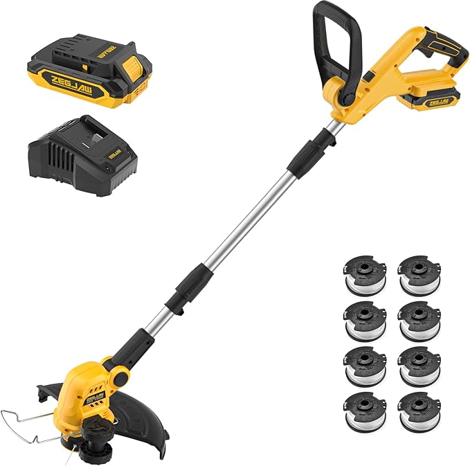 Cordless String Trimmer and Edger, 12 Inch 20V Weed Wacker Battery Operated Lawn Edger with 8 Pcs Replace Spool Trimmer Lines - Battery & Charger Included