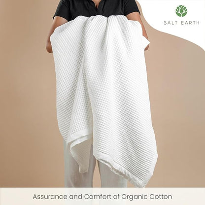 Salt Earth GOTS Certified 100% Organic Cotton Throw Blanket, 90" X 90" Waffle Blankets & Throws for Bed, Throw Blanket for Couch, Modern & Cozy Blanket, All Seasons, Comfy & Soft Blanket (Snow White)