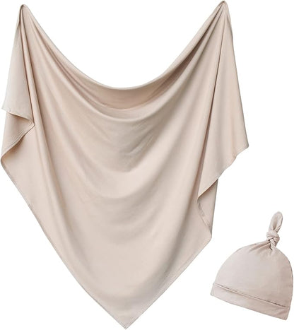 Newborn Swaddle Blanket with Hat Set Baby Swaddle Set Hospital Receiving Blankets for Girls Boys(Neutral,35"*35")