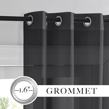 RYB HOME Light Filtering Curtains 84 Inches Long for Living Room, Lightweight Voile Airy Drapes Sheer Window Treatments Grommet Curtains for Kitchen Bedroom, Black, 54" W x 84" L, 4 Pieces