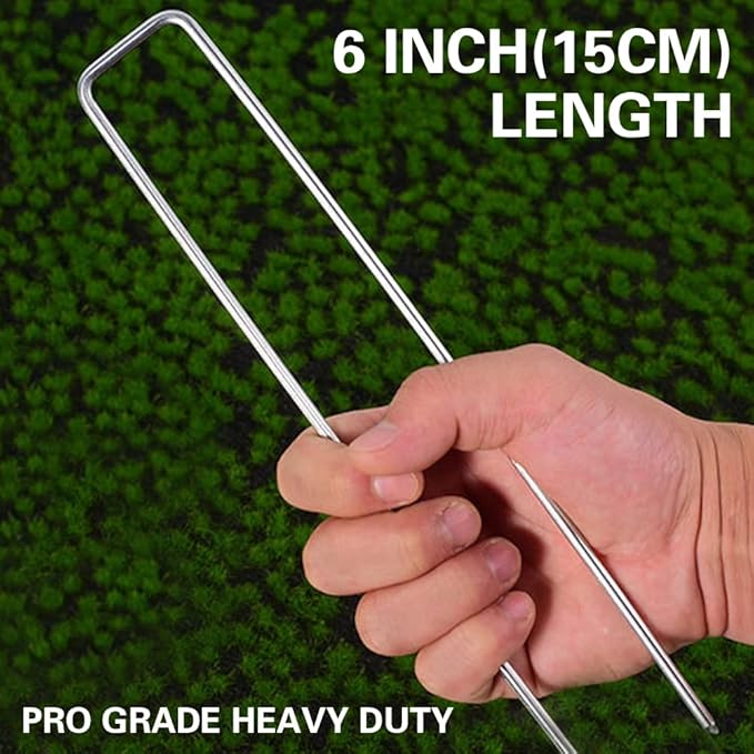 Bakulyor 200Pcs Landscape Staples + 200Pcs Gasket, 6 Inch Garden Stakes Staples 11 Gauge U Shaped Galvanized Lawn Landscape Pins, Heavy Duty Yard Ground Pin for Weed Barrier Sod Fabric Decorations