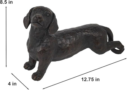 Dog Statues Outdoor Dachshund Décor - Wiener Dog Garden Statue Made of Resin Material Sausage Statue Dark Brown 12.75 * 4 * 8.5 inch for Patio Lawn Yard Porch Garden Gift Figurine