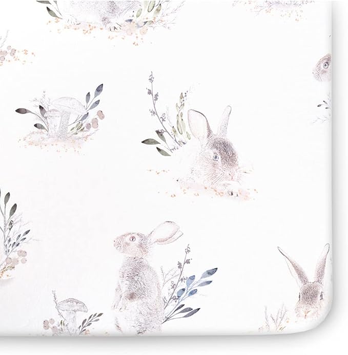 Oilo Crib Sheet, Breathable, Fitted, Turkish Cotton Jersey, 300 Thread Count, Machine Washable, Fits Standard Crib (28" x 52" x 6"), Toddler Bedding, Girl, Boy, & Neutral Design, Cottontail Bunny
