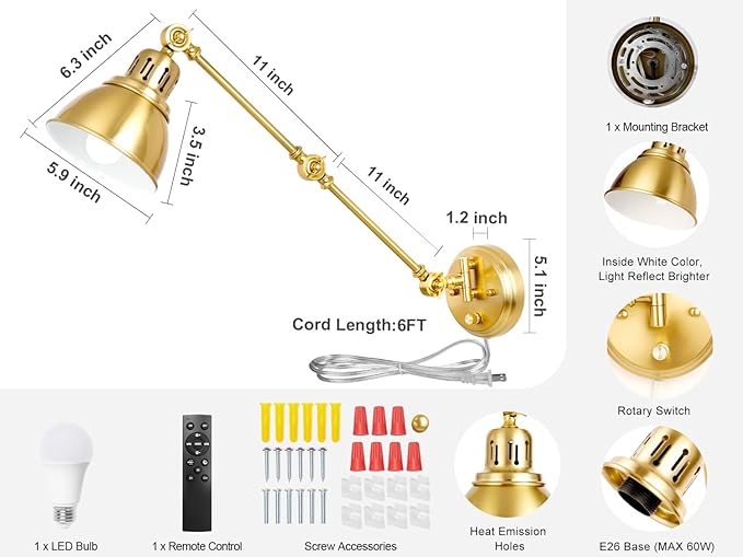 1 Pack Plug in Wall Sconce