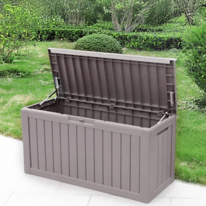 BTEXPERT 80 Gallon Deck Box Outdoor Storage Container with Metal Support Rods for Patio Furniture Garden Tools Cushions Waterproof Lockable UV Resistant Set of 2