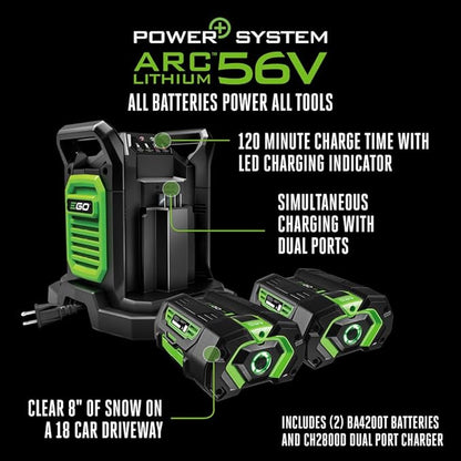 EGO POWER+ 24" Electric Snow Blower, Cordless Self-Propelled 2-Stage, Includes (2) 56 V 7.5Ah Batteries and Dual Port Charger - SNT2405