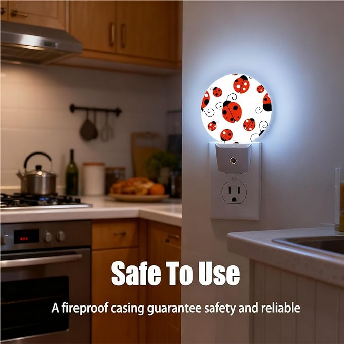 Plug-in Playful Ladybug Pattern Night Light Red Ladybugs