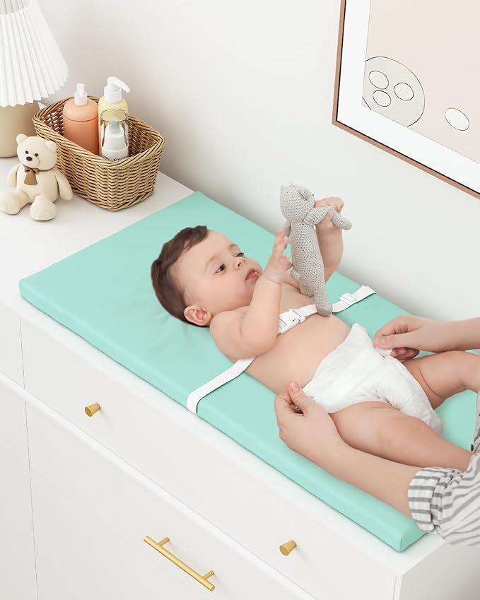 YACODAVO Wipeable Baby Changing Pad for Dresser and Table, Cozy Diaper Changing Pad with Waterproof & Wipe-Clean Leather Cover, Standard Size (31.5" L x 15.8" W), Green