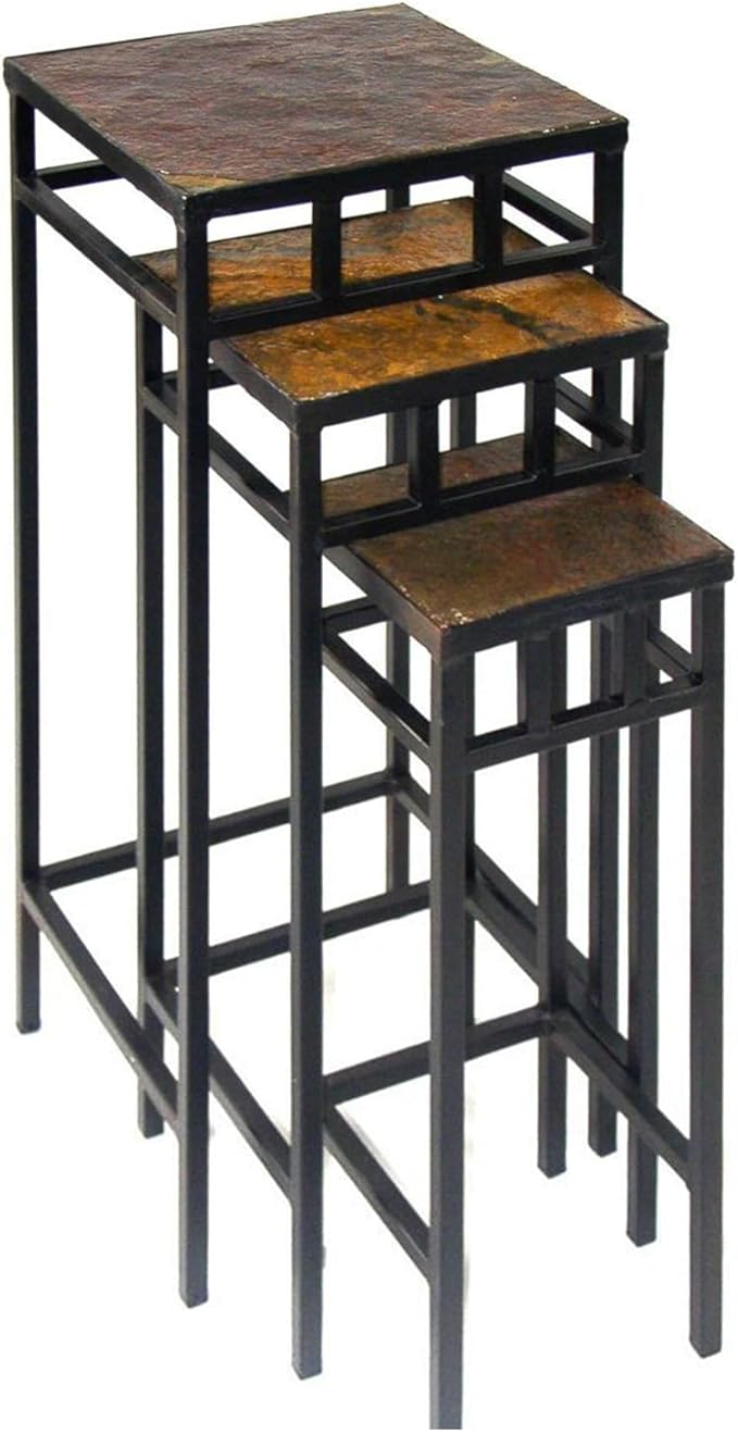 Zhongma Set of 3 Metal Plant Stand with Slate Top Square Flower Shelf without Installation Required