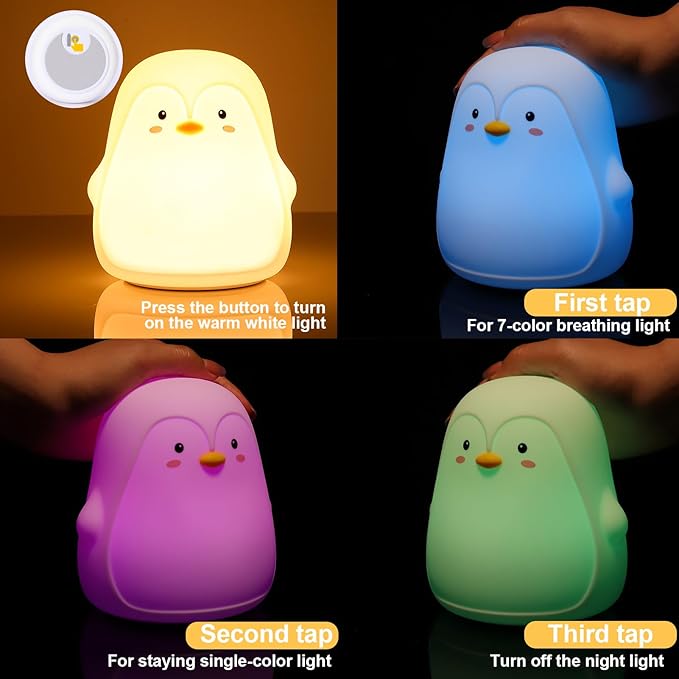 Tremdwoto Night Light for Kids, Penguin Silicone Nightlight Lamp, 7 Color Changing Nursery Night Light for Kids Bedroom, Super Gift for Boys Girls Toddler Children