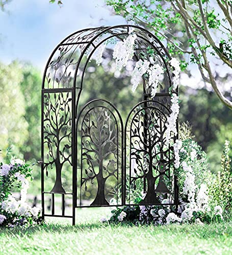 Metal Tree of Life Arched Garden Arbor with Gate
