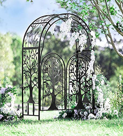 Metal Tree of Life Arched Garden Arbor with Gate