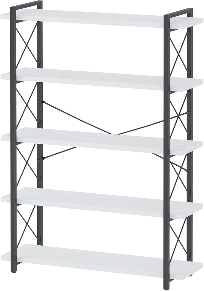 HCHQHS Bookshelf, 5-Tier Industrial Bookcase, Open Book Shelf, Freestanding Tall Bookshelves with Metal Frame