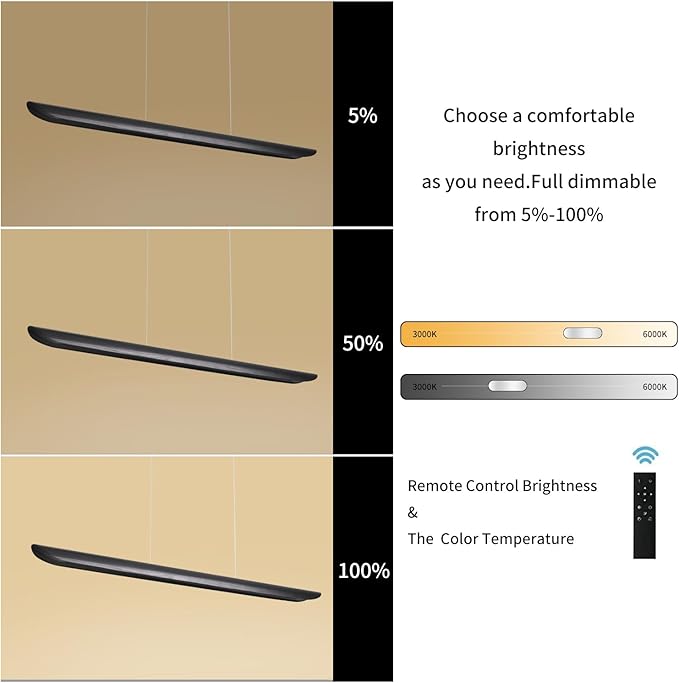55" Modern LED Linear Pendant Light, Dimmable Kitchen Island Light 40W LED