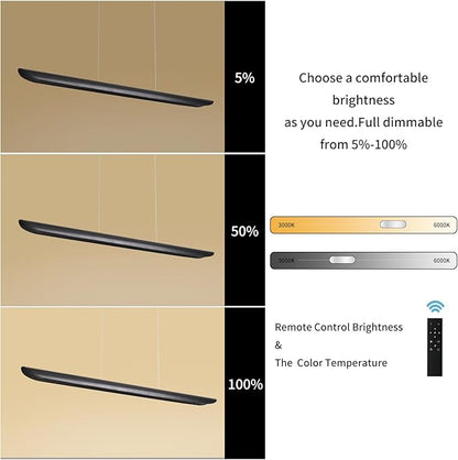 55" Modern LED Linear Pendant Light, Dimmable Kitchen Island Light 40W LED