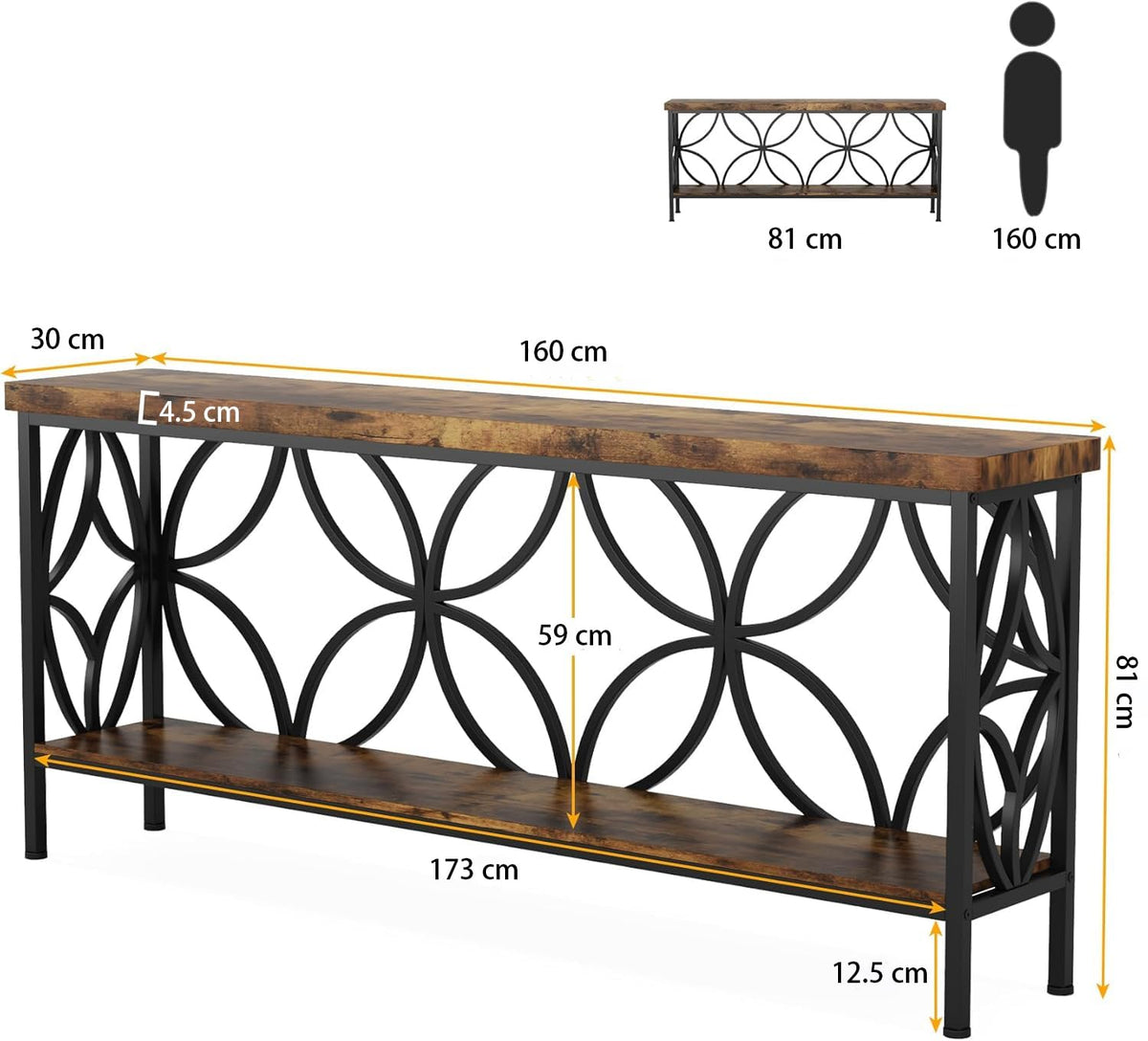 Sofa Table 70.9 Inch Industrial Behind Couch Table with Storage Shelves