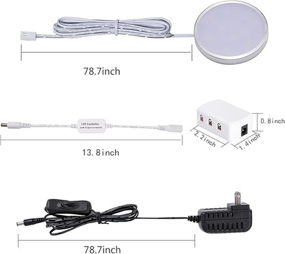 LED Dimmable Under Cabinet Lighting Kit, 12V 6 Pack Wired Puck Lights