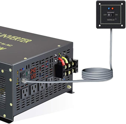 WZRELB 6000W 24V 120V Pure Sine Wave Power Inverter 4 AC Outlets Wired Remote Control,RV, Camping