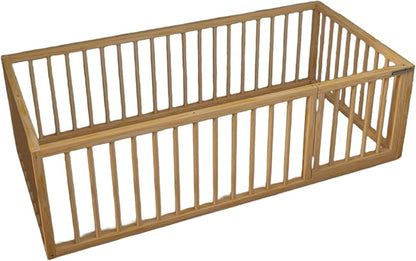 Montessori Floor Bed with Door On The Right Side for Toddler | Pine Wood Natural Solid Frame Beds | Sturdy Modern Design Floor Bed Frame for Boy and Girls (Full, Height: 23.6 Inches)