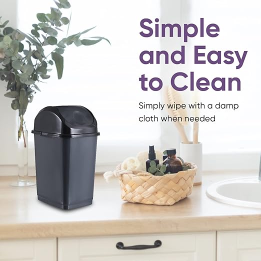 Superio Mini Desktop Trash Can with Swing Top Lid Portable Plastic Garbage Can for Countertop, Desktop, Make up Vanity, Bathroom, Car, Under Sink, Dorm Compact Waste Bin 5 L 1.25 Gal (2, Grey)