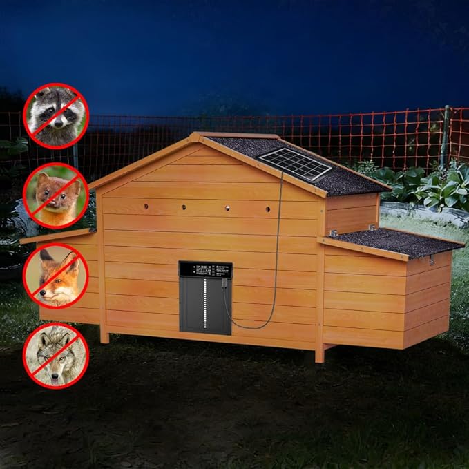 Automatic Chicken Coop with Solar-Powered Door, Weatherproof, Ventilated Design, 2 Nesting Boxes, Timer & Light Sensor, Durable Outdoor Chicken House with Pull-Out Tray for Easy Cleaning