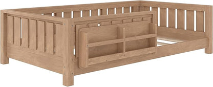 Bellemave Twin Floor Bed with Slats and Safety Guardrail, Twin Size Montessori Floor Bed with Fence and Built-in Bookshelf, Easy Assemble Montessori Beds for Kids, Girls, Boys, Natural