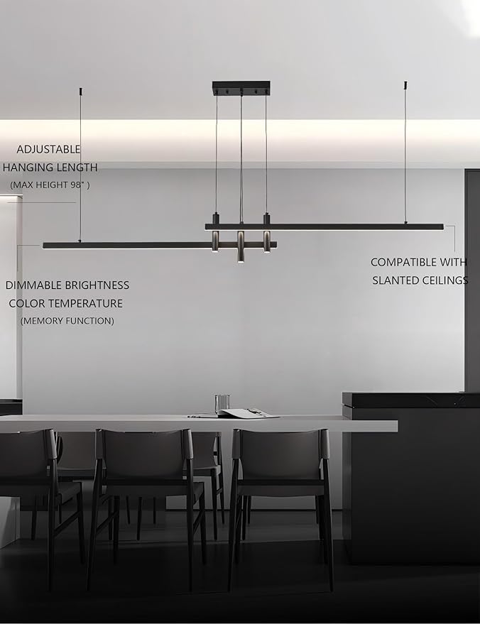 83" Modern Black Linear Pendant Lights Kitchen Island Lighting Minimalist Led