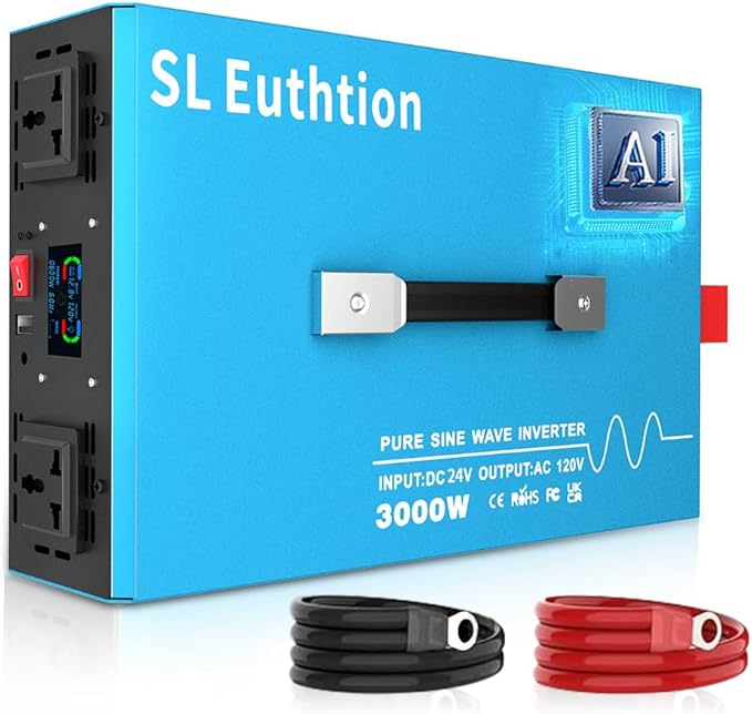 3000W Pure Sine Wave Power Inverte rvoice Control AI Voice Assistant Support English 24V to 120V 60HZ with LCD Display, USB Port, for Car Home Laptop Truck