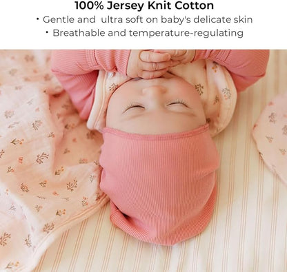 Ely's & Co. Pack and Play Sheets, for Mini/Portable Crib, 2 Pack Fitted Playpen Play Yard Sheet Set Compatible with Graco Pack n Play, for Baby Girls, 100% Cotton, 38”x24”x5” Pink Linear Floral