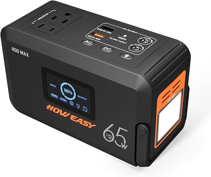 HOWEASY Portable Power Station,135W(270W Peak) Solar Generator,Power Bank with AC Outlet and 65W PD Output,98Wh Lithium Battery Backup with LED Light for Camping, Home Backup Outdoor Emergency