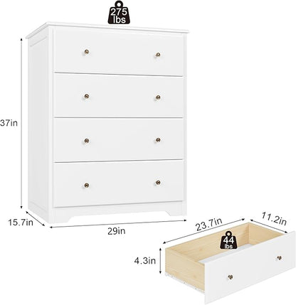 HOUSUIT White Dresser, 4 Drawer Dressers Chest of Drawers, Modern Tall Dresser, Wood Drawer Chest Storage Cabinet for Living Room, Hallway, Entryway, Home Office, Ivory White