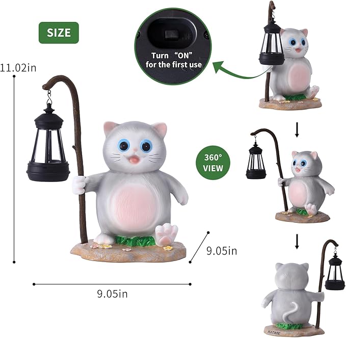 Solar Garden Outdoor Statues Cat with LED Solar Lantern Figurine for Lawn,Patio, Balcony, Yard Decor Unique Housewarming Gift, for Mom, Grandma,Father,Woman