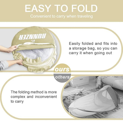 Baby Safety Crib Tent, Pop Up Canopy for Crib to Stop Baby from Climbing Out, Infant Mesh Cover Mosquito Net with Sturdy Frame & Soft Mesh, Beige, (R07-beige)