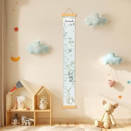 Personalized Name Growth Chart for Wall, Eucalyptus Leaves Canvas Height Chart for Kids Baby Child Toddler Boys Girls, Canvas&Wood Growth Chart for Wall Room Nursery Decor,Easy Care