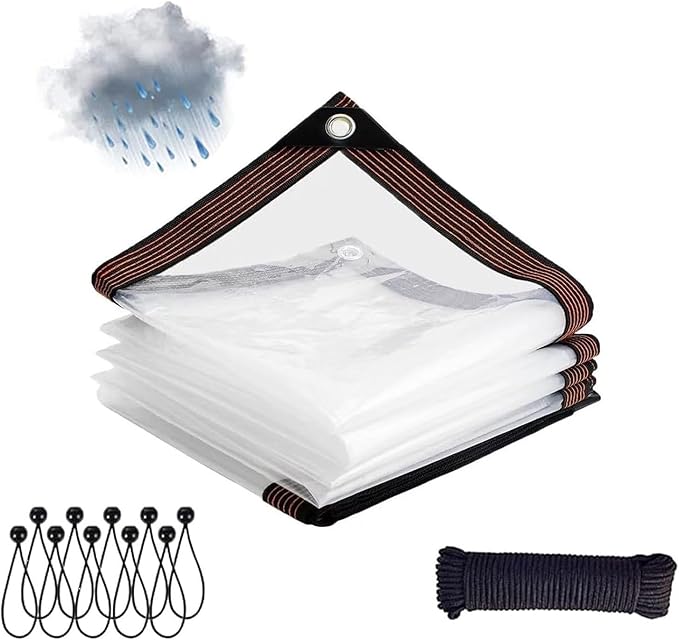 Heavy Duty Waterproof Tarp, 19x21FT Clear Vinyl PVC Tarps with Grommets and Reinforced Edges, Tear-Resistant Plastic Tarpaulin for Pavilion Camping Greenhouse Chicken Coop Cover