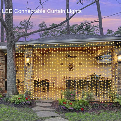 1200 LED Curtain Fairy Lights 10Ftx10Ft with Timer Remote Control Plug in (1200 Count)