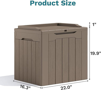 Patiolife 30 Gallon Resin Deck Box, Small Outdoor Storage for Garden Tools, Pool Supplies, Waterproof and Lockable, Brown