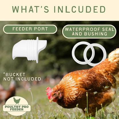 The Original Poultry Pro Feeder DIY Port PVC Gravity Fed Chicken Feeder | Single Port Chicken Feeder for Chicken Coop | Use for Buckets & Bins | Rain Proof, Weather Resistant - Original Feeder 1-Port