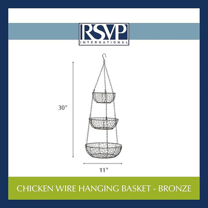 RSVP International Hanging Storage Collection 3-Tier Baskets, Bronze Chicken Wire