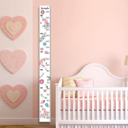 Personalized Growth Chart for Kids, Baby Height Chart with Custom Name, 77"x7.9" Canvas and Beige Wood Height Measuring Rulers for Boys Girls Removable Wall Ruler Hanging for Nursery Decor - Unicorn