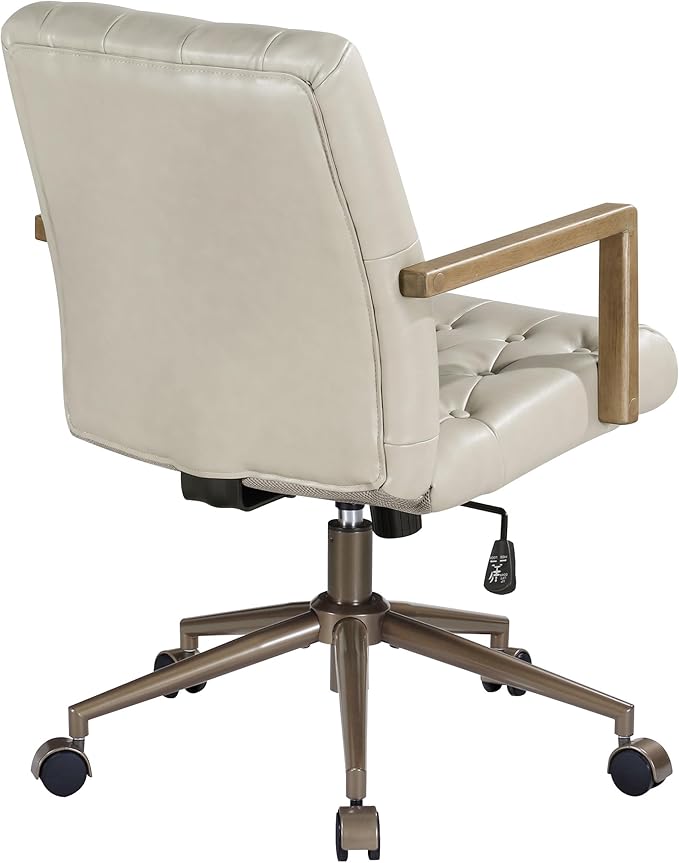 OSP Home Furnishings Waltham Adjustable Height and Tilt, Swivel Home Office Chair with Wood Arms, Taupe Faux Leather