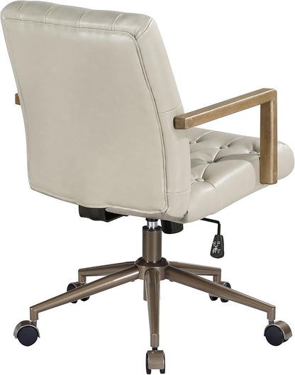 OSP Home Furnishings Waltham Adjustable Height and Tilt, Swivel Home Office Chair with Wood Arms, Taupe Faux Leather