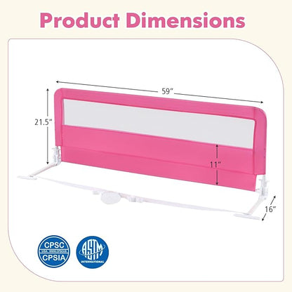BABY JOY Bed Rails for Toddlers, 59'' Extra Long, Swing Down Bed Guard w/Safety Straps, Folding Baby Bedrail for Kids Twin, Double, Full Size Queen & King Mattress (Pink, 59-Inch)